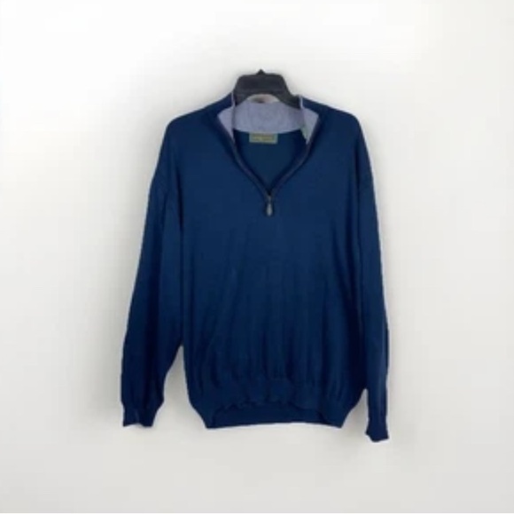 Peru Unlimited Blue Half-Zip Sweater mens XL 100% Pima cotton soft quiet luxury‎ - Picture 1 of 7
